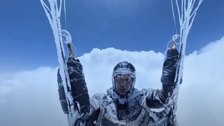 video un parapantist chinez a supravietuit unui zbor accidental la 8 000 m altitudine imagini cu barbatul acoperit de cristale de gheata 68387190b1211