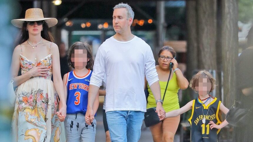 anne hathaway enjoys a very rare family day out in nyc with her husband and two sons 685ef28ac5d58