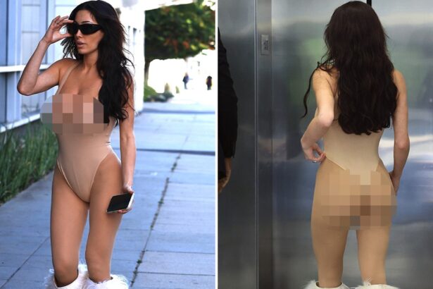 bianca censori wears plunging nude bodysuit white furry boots to spa treatment 6851cc29a70e5