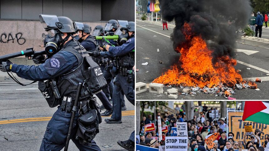 Sute de protestatari și forțe de ordine se confruntă pe tema imigrației în L.A. 1 hundreds of protesters and police clash over immigration issues in l a 6844ecd17a57a