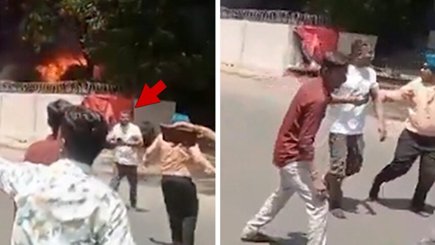 Unicul supraviețuitor al prăbușirii avionului indian surprins pe telefon în timp ce părăsește epava 1 indian jet crashs sole survivor seen on phone walking away from wreck new video 68505076d13e4