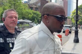 kanye west shows up at diddy trial in nyc in all white outfit 684c448681fd7