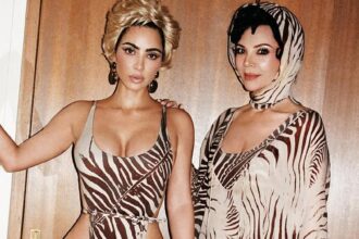 kim kardashian poses in tiny swimsuits behind the scenes of skims tiger shoot 685d64d1eba81