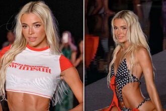 livvy dunne drops into a split on the sports illustrated runway 683c8a24b9fe0