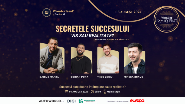 ”Rețeta reușitei: Fantezie sau adevăr? Wonder Family Fest deschide prima zi cu patru voci emblematice ale succesului.” 1 secretele succesului vis sau realitate wonder family fest aduce in prima zi pe scena principala patru voci sinonime cu succesul 685e505bcecf6