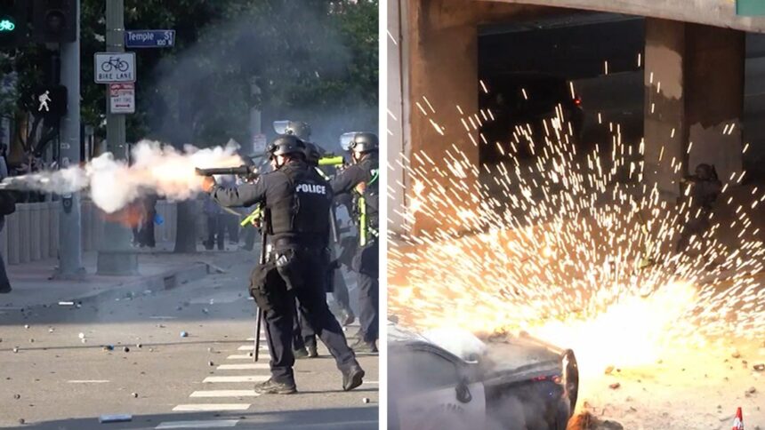 Prăpădenie totală în centrul Los Angeles-ului în cea de-a treia zi de proteste violente 1 utter chaos ensues in downtown l a during third day of violent protests 6846e01a1b279