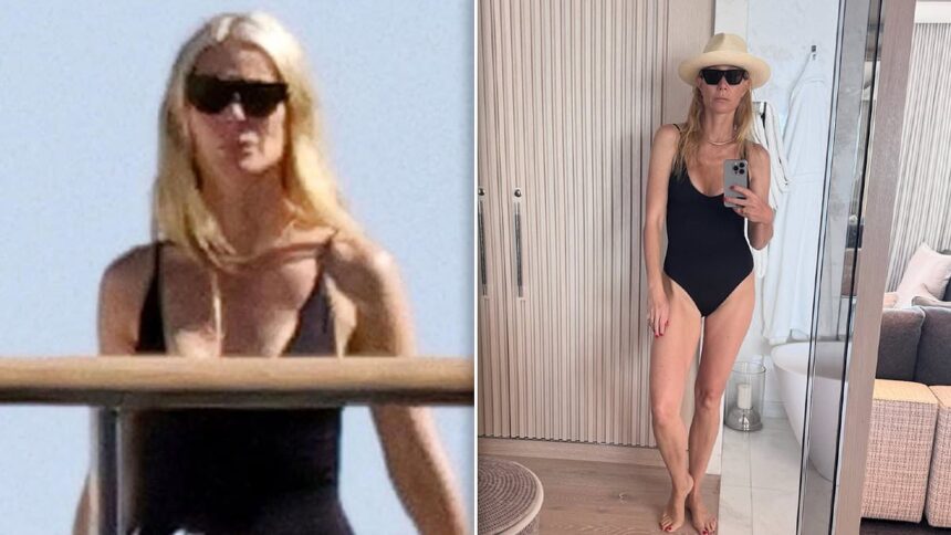 Gwyneth Paltrow îmbracă costumul de baie preferat de 200 de dolari, după ce a renunțat la dieta strictă, într-o privire în avanpremieră a vacanței sale de vară de lux. 1 gwyneth paltrow wears favorite 200 swimsuit after ditching strict diet in sneak peek of her luxury summer trip 68707906ab166