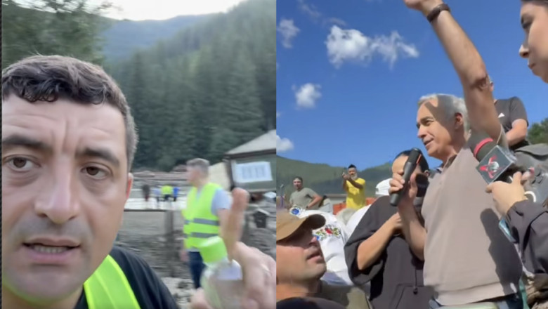 Simion și Georgescu parcurg zonele afectate de inundații: muzica fanfarei militare și un drum spre biserică, fără întâlnire între ei 1 videofoto cursa simion georgescu prin zonele inundate fanfara militara si mers la biserica cei doi au venit separat nu s au intalnit 688cc4bdcb452