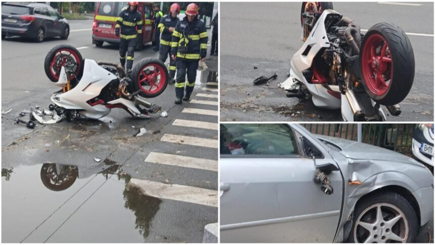 Coliziune în București: Un motociclist a suferit răni în urma impactului cu un autoturism 1 accident in capitala intre o motocicleta si o masina un barbat a fost ranit 68e137f555cc9