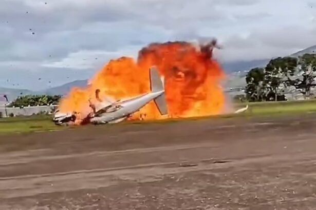 plane crashes explodes immediately after takeoff on camera 68f932bbc503a